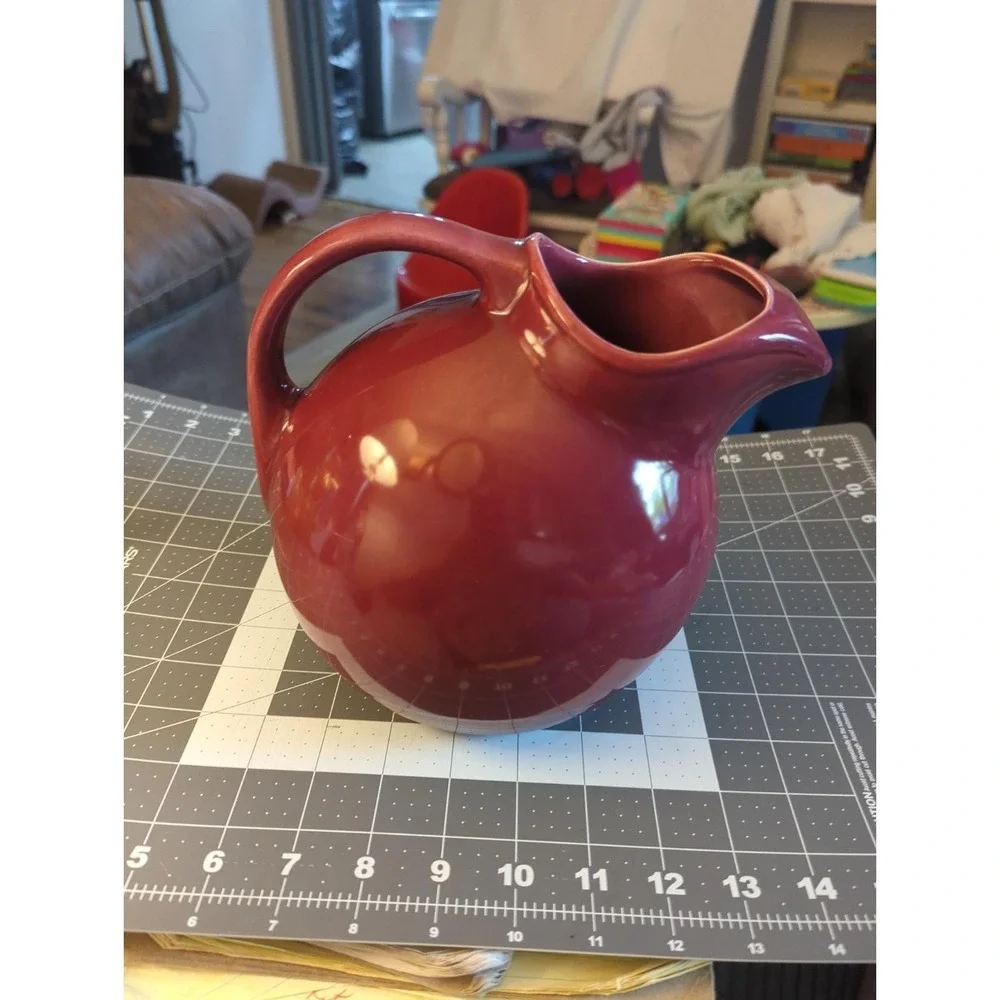 Vintage Hall Pottery Burgundy Pitcher Ice Guard Tilt Ball  Made USA